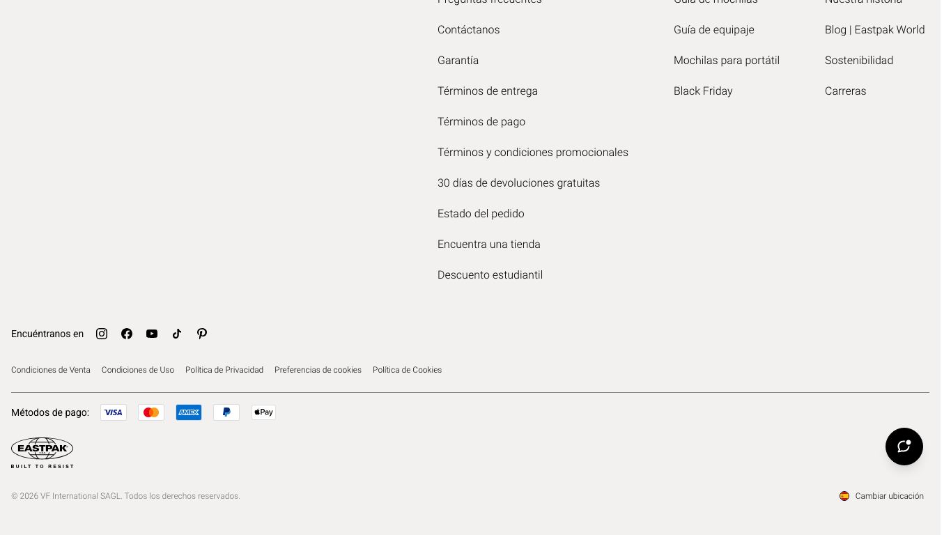 Captura de pantalla de la home de Eastpak