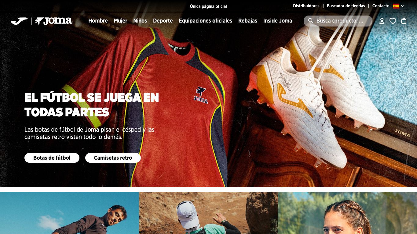 Captura de pantalla de la home de Joma Sport