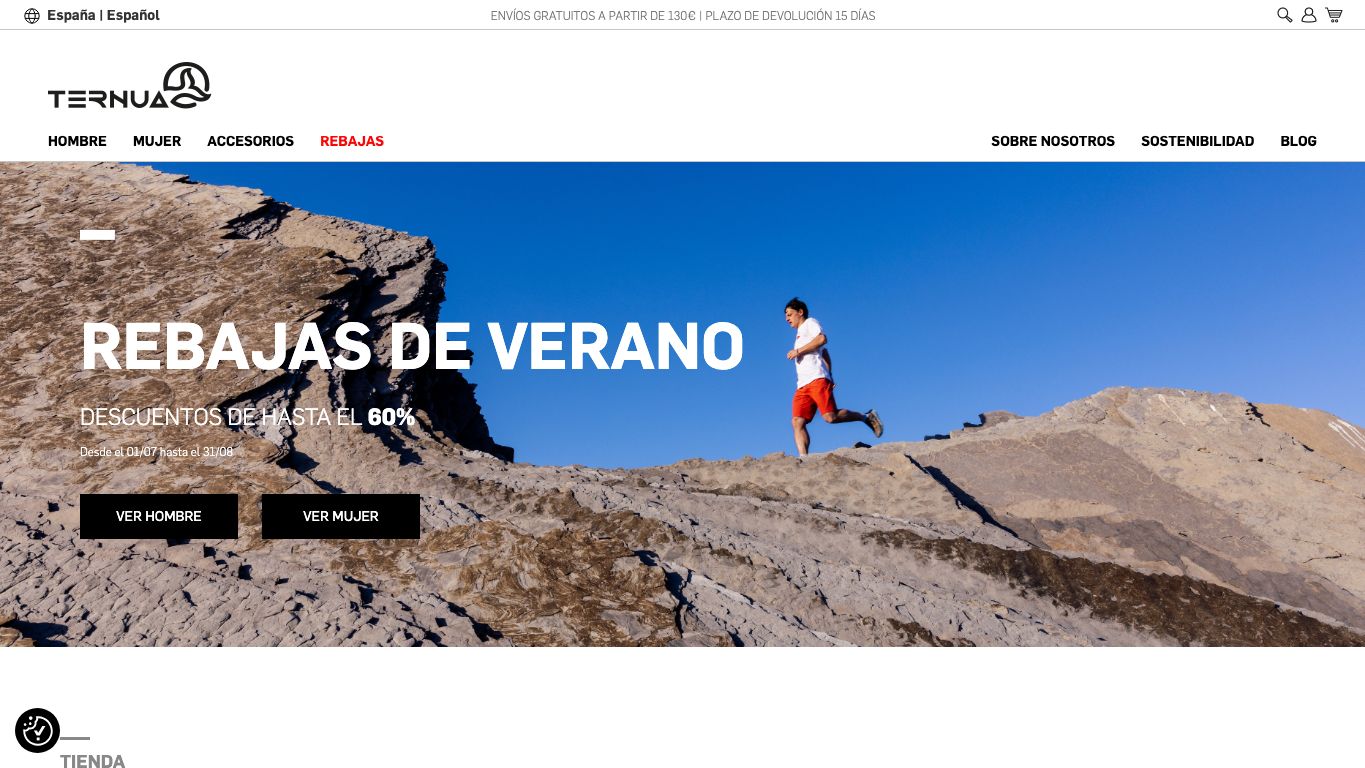 Captura de pantalla de la home de Ternua