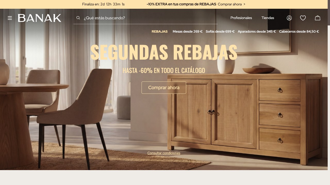 Captura de pantalla de la home de Banak