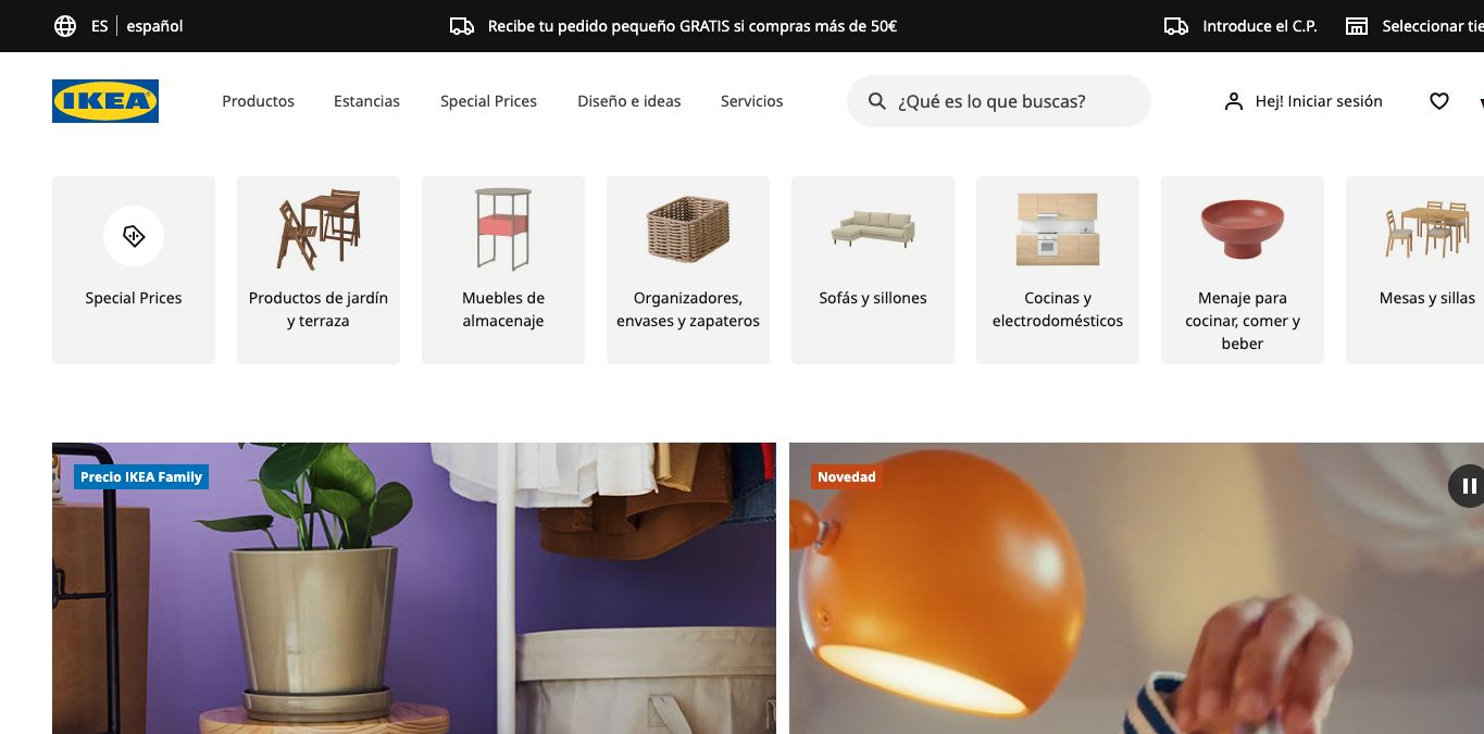 Captura de pantalla de la home de IKEA