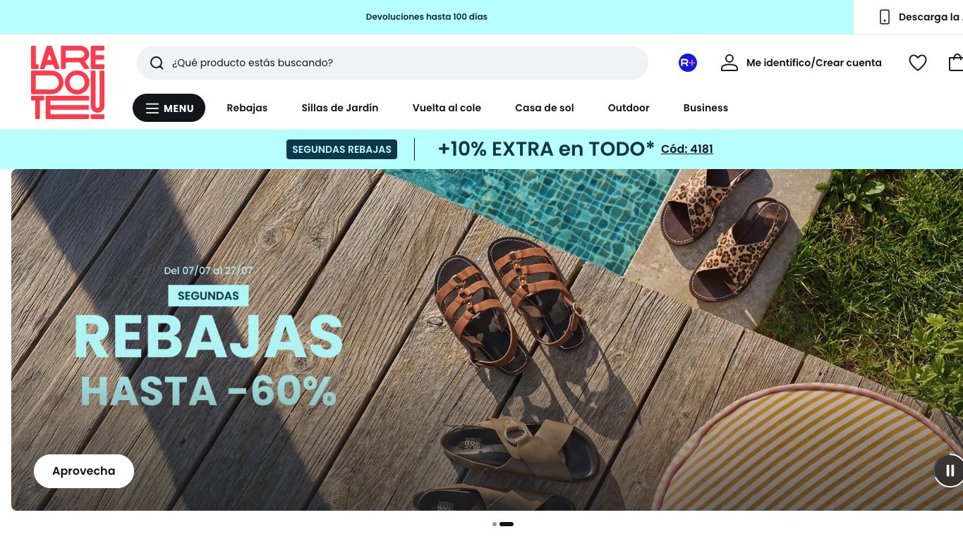 Captura de pantalla de la home de La Redoute
