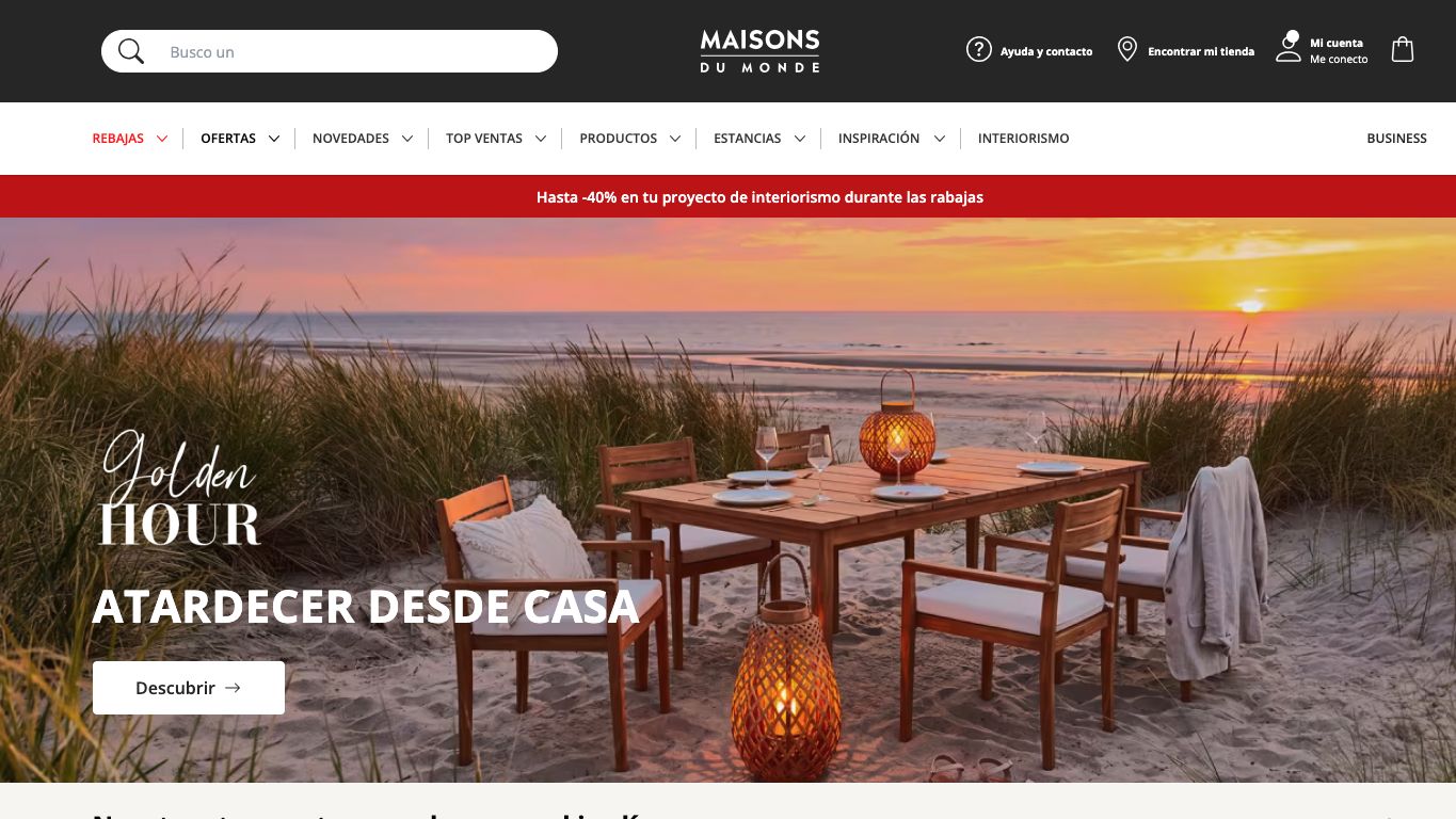 Captura de pantalla de la home de Maisons du Monde