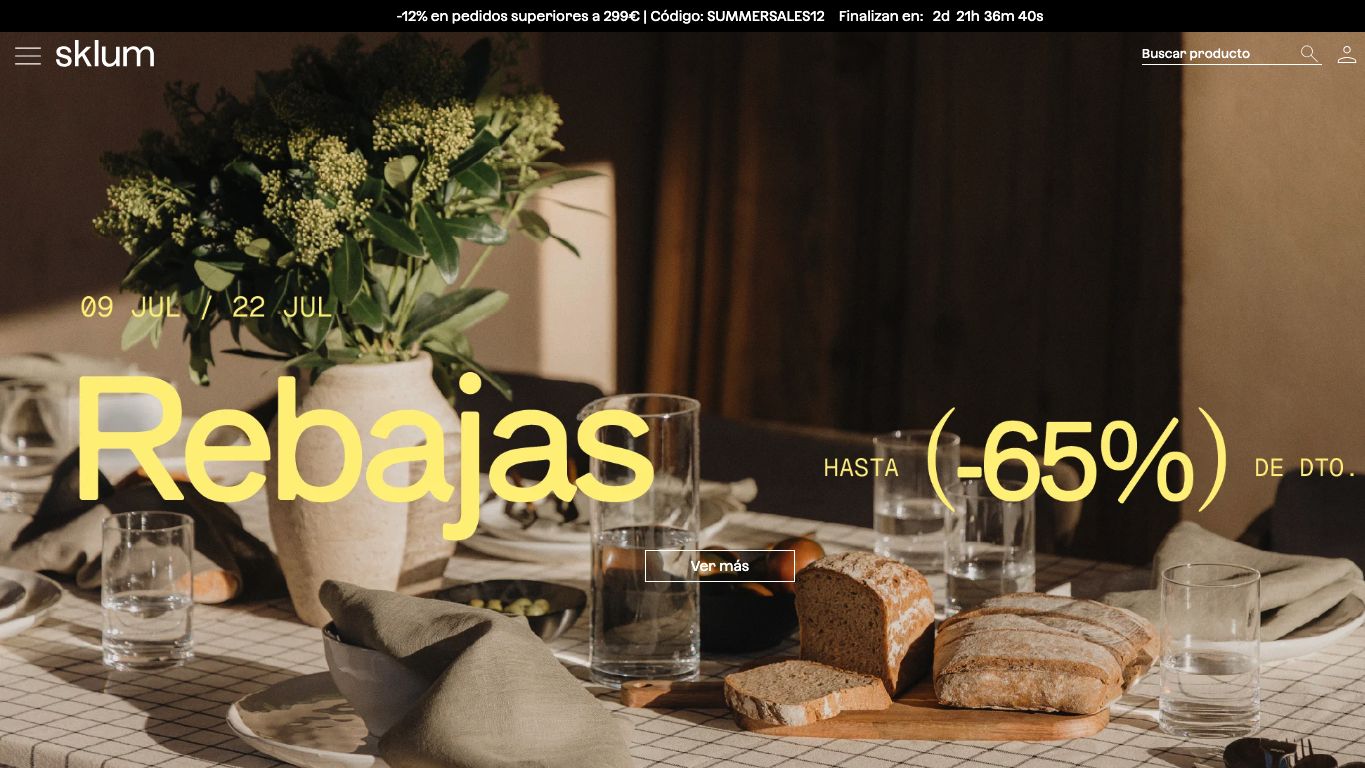 Captura de pantalla de la home de SKLUM