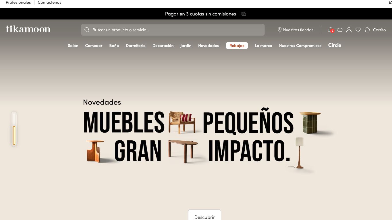 Captura de pantalla de la home de Tikamoon