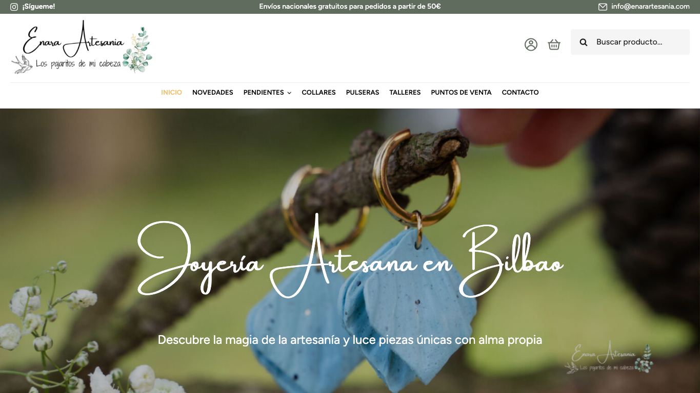 Captura de pantalla de la home de Enara Artesanía