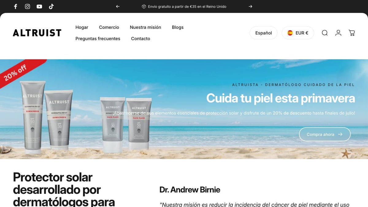 Captura de pantalla de la home de Altruist