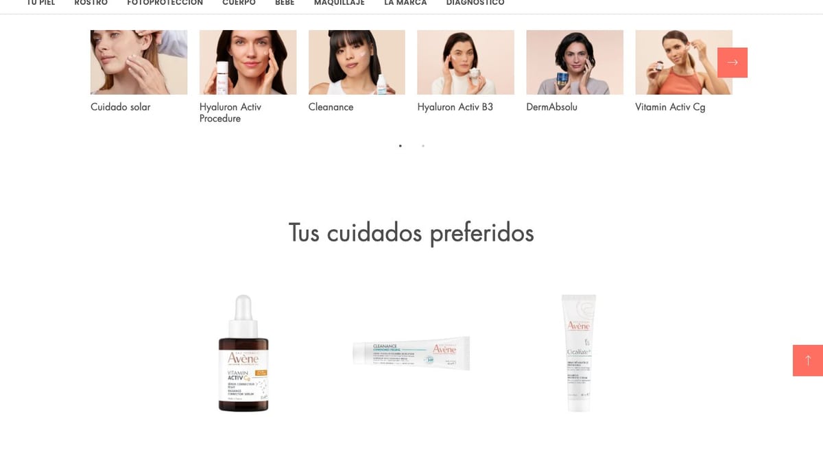 Captura de pantalla de la home de Eau Thermale Avène