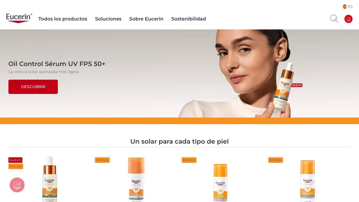 Captura de pantalla de la home de Eucerin