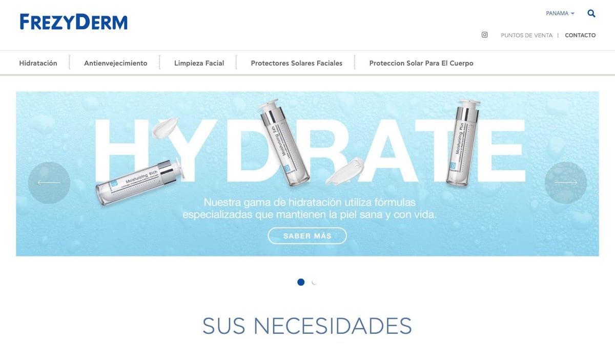 Captura de pantalla de la home de Frezyderm