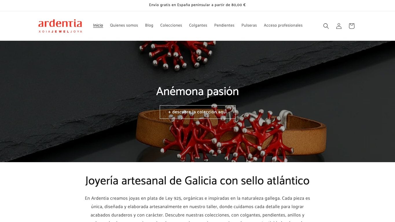 Captura de pantalla de la home de Ardentia