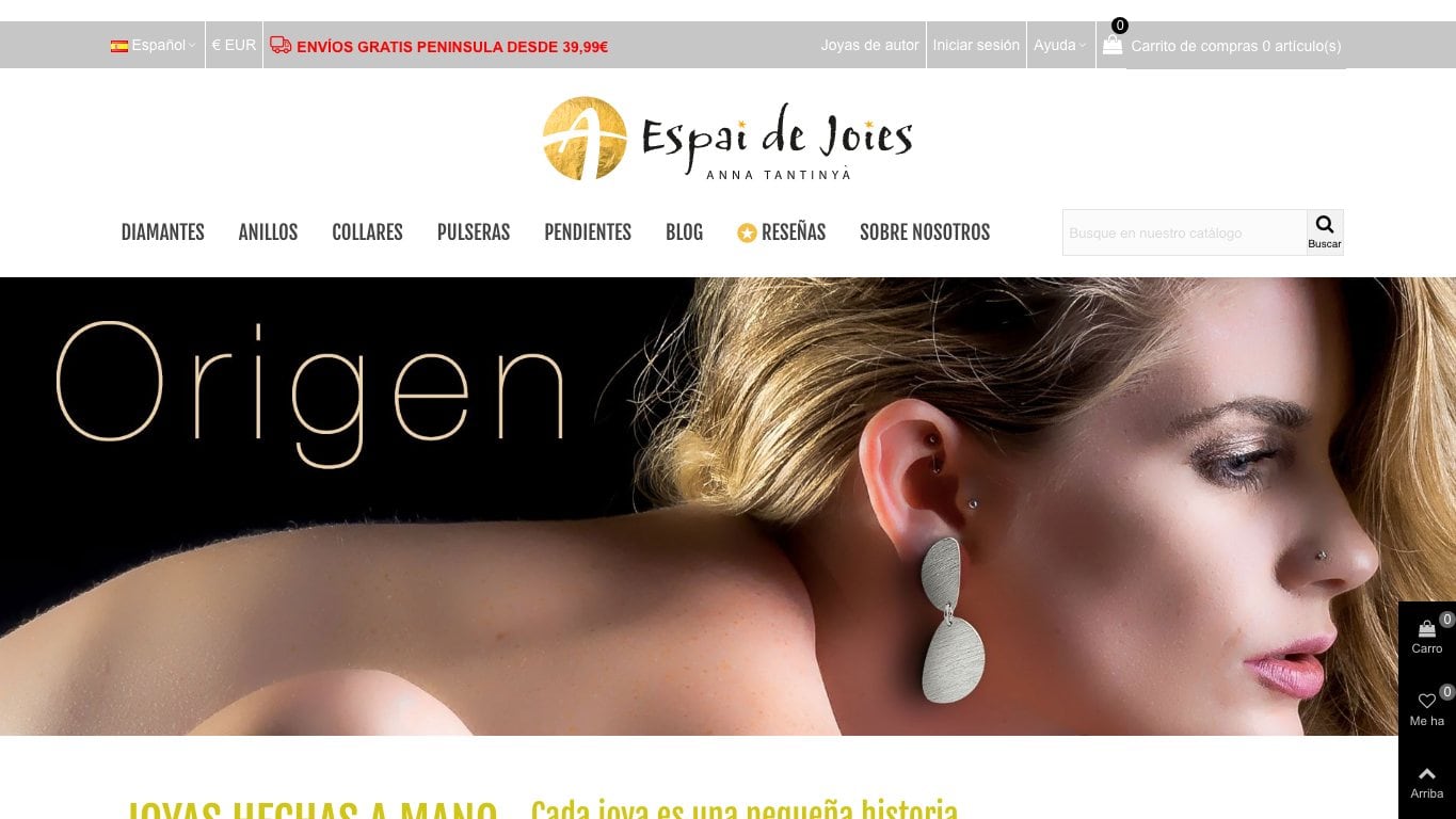 Captura de pantalla de la home de Espai de Joies