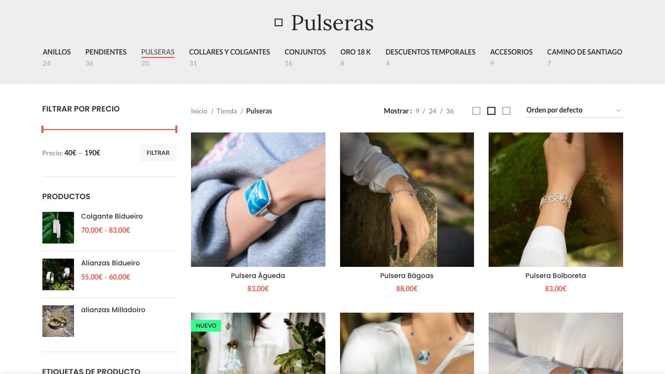 Captura de pantalla de la home de Joyas Siliva