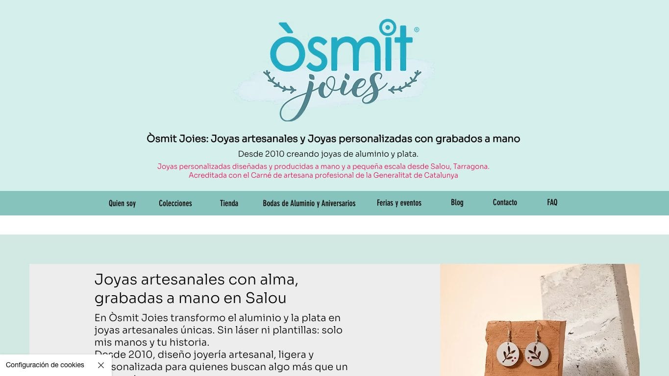 Captura de pantalla de la home de Osmit Joies