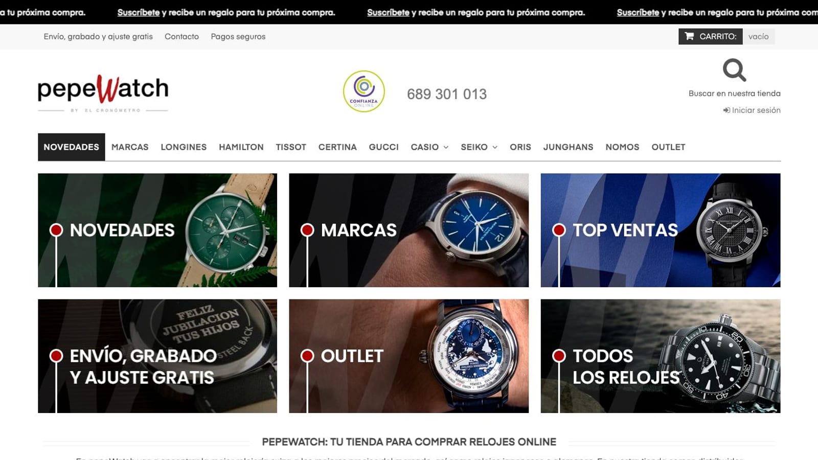 Captura de pantalla de la home de PepeWatch