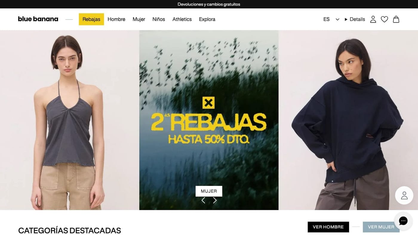 Captura de pantalla de la home de Blue Banana