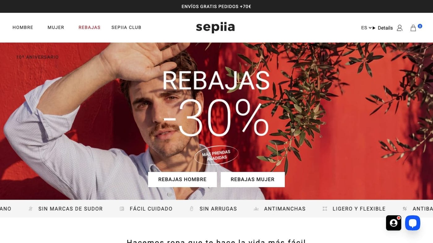 Captura de pantalla de la home de Sepiia