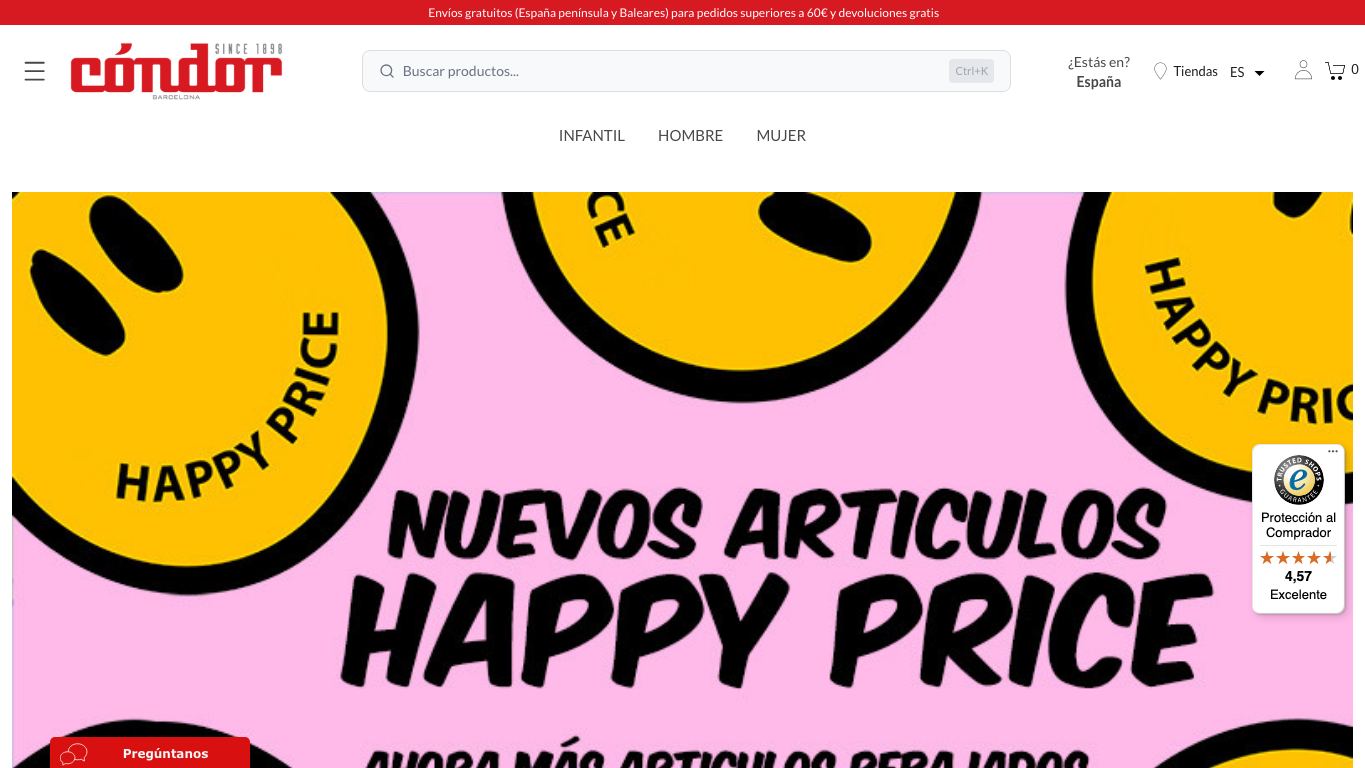Captura de pantalla de la home de Cóndor