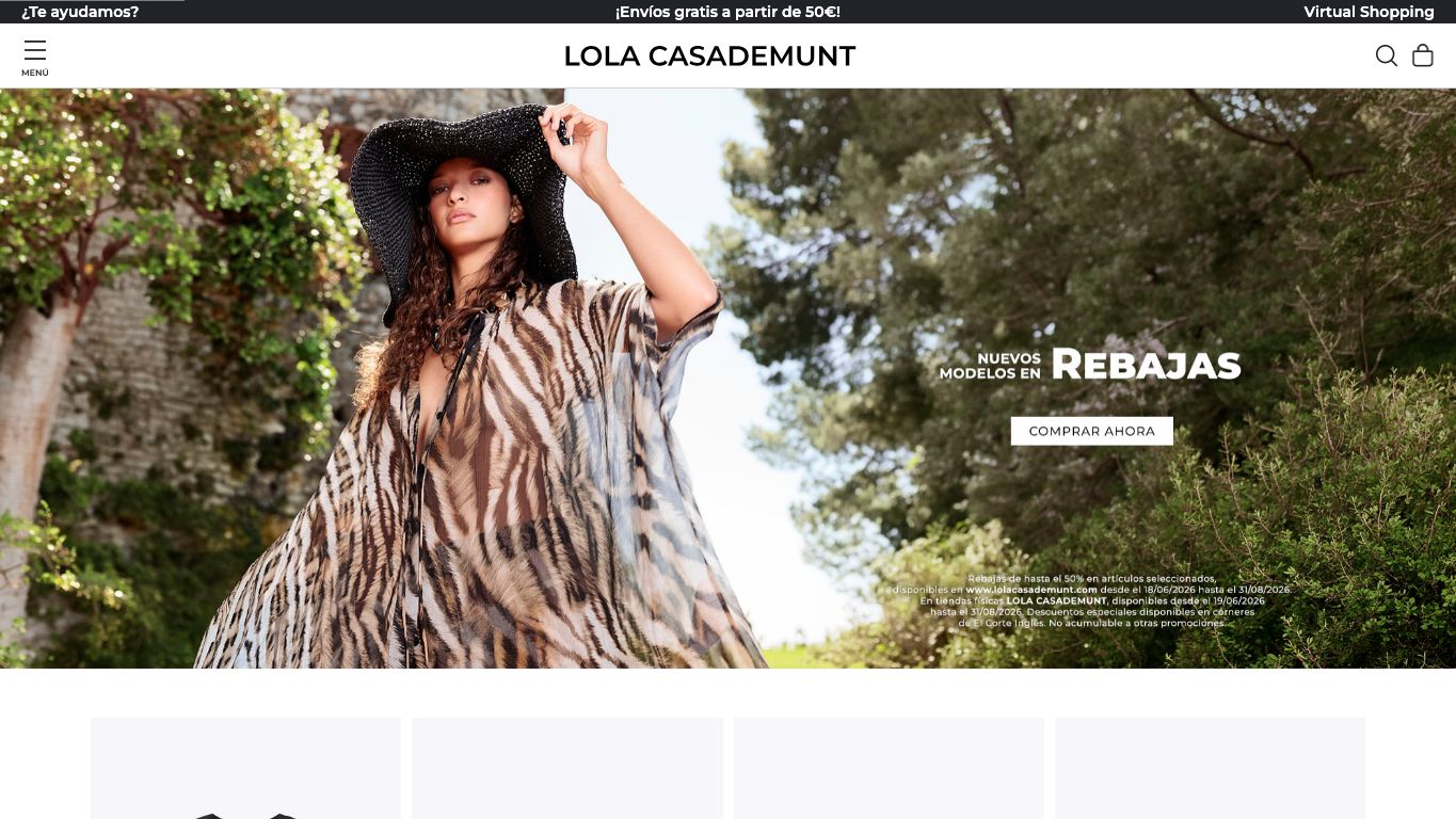 Captura de pantalla de la home de Lola Casademunt
