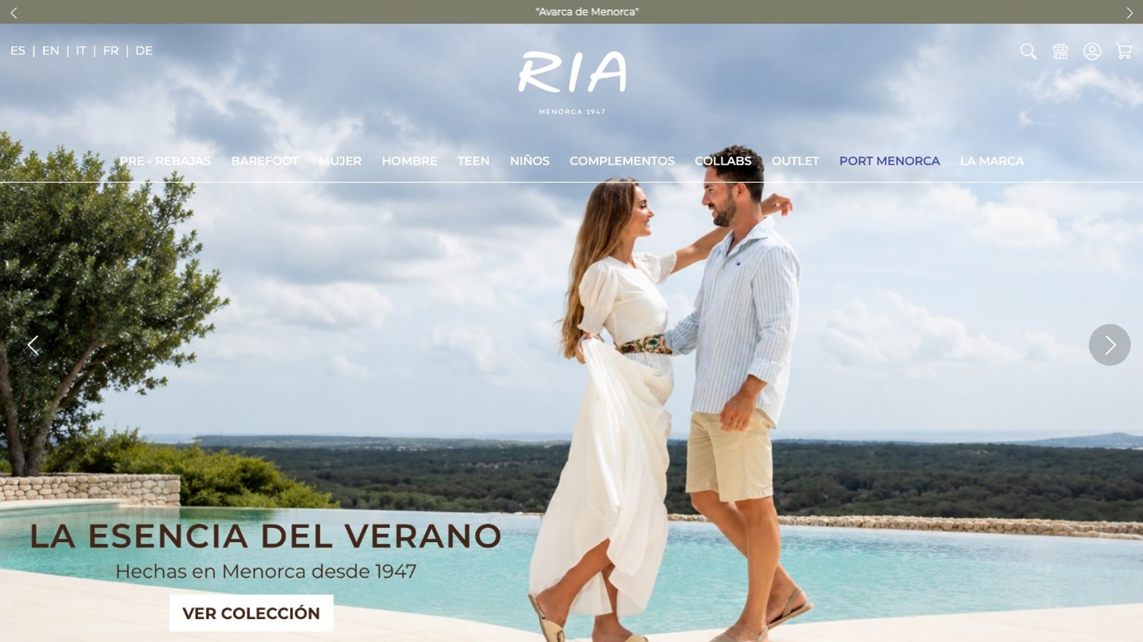 Captura de pantalla de la home de RIA Menorca
