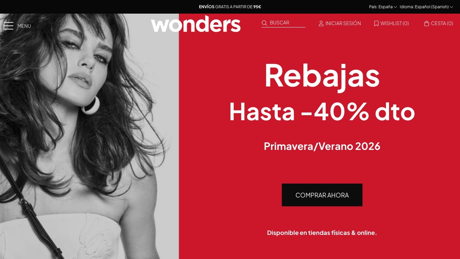 Captura de pantalla de la home de Wonders