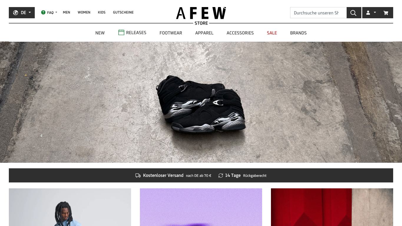 Captura de pantalla de la home de AFEW STORE