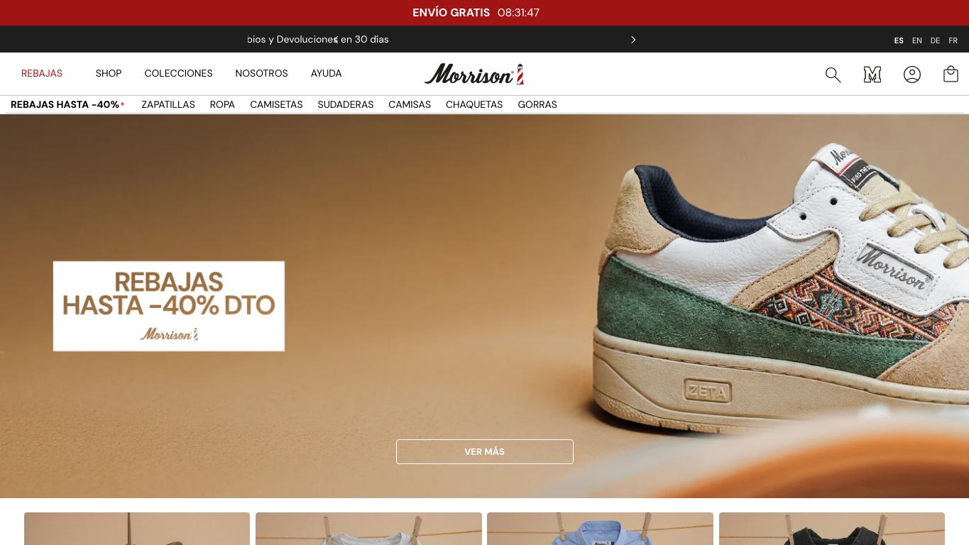Captura de pantalla de la home de Morrison Shoes