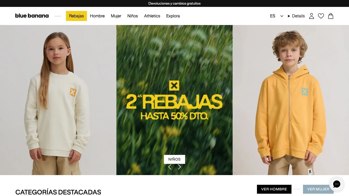 Captura de pantalla de la home de Blue Banana
