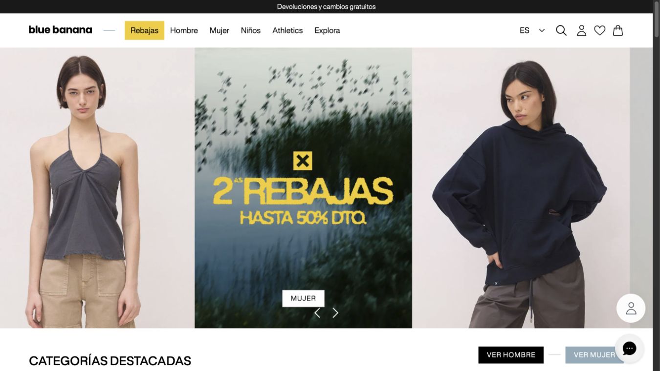 Captura de pantalla de la home de Blue Banana