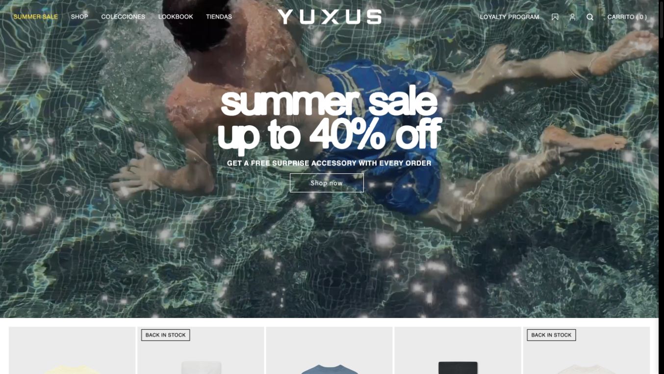 Captura de pantalla de la home de YUXUS