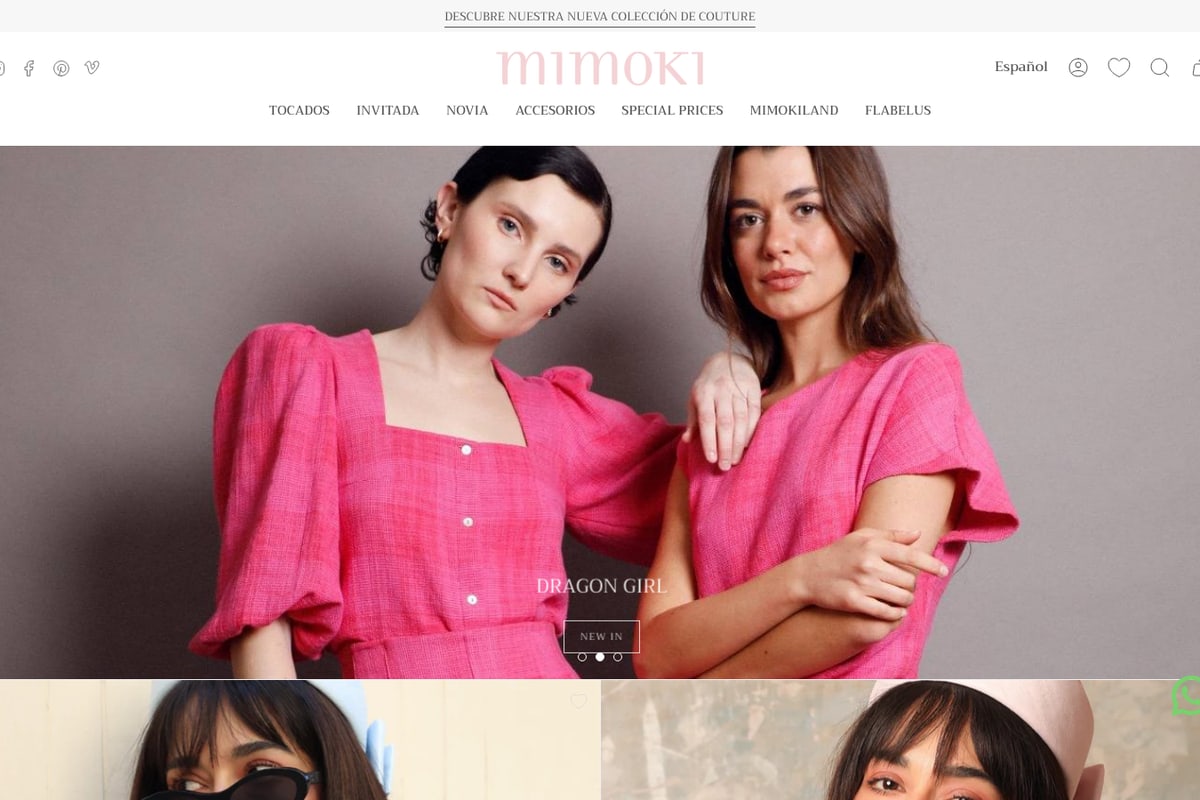 Captura de pantalla de la home de Mimoki