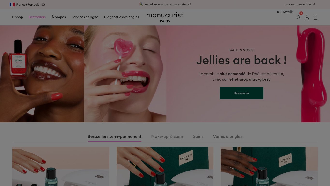 Captura de pantalla de la home de Manucurist