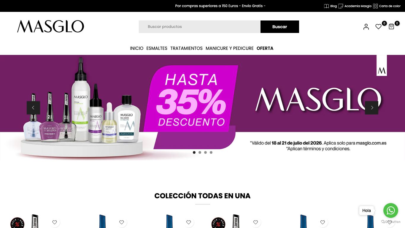 Captura de pantalla de la home de Masglo
