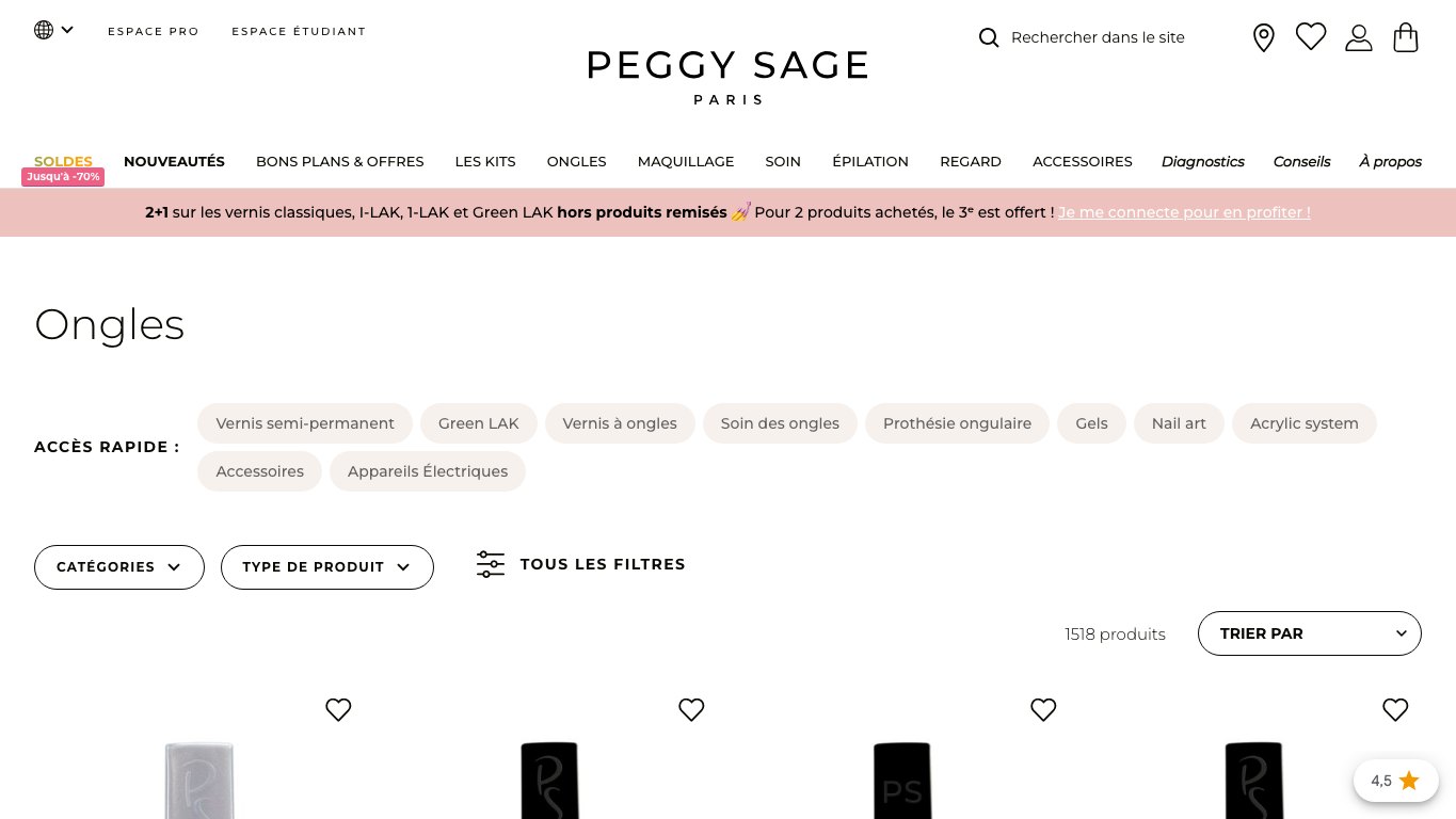 Captura de pantalla de la home de Peggy Sage