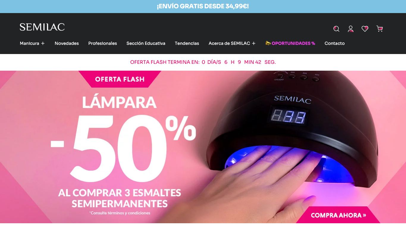 Captura de pantalla de la home de Semilac