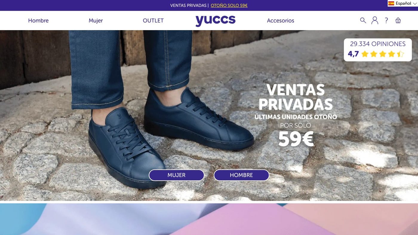 Captura de pantalla de la home de Yuccs