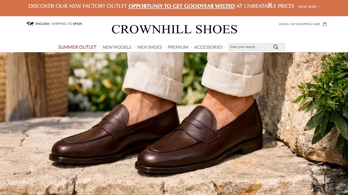 Captura de pantalla de la home de Crownhill Shoes