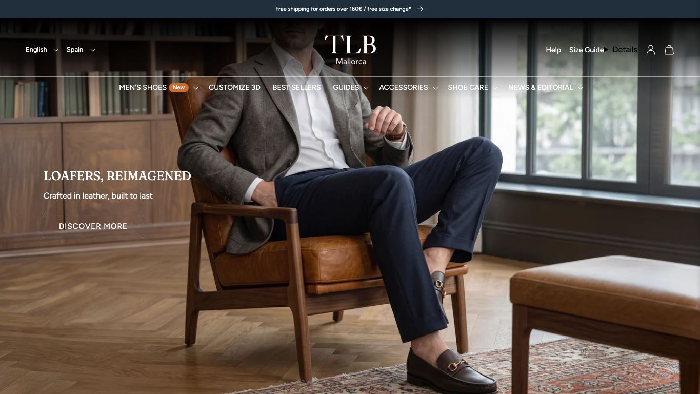 Captura de pantalla de la home de TLB Mallorca